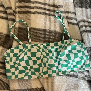 Green checkered bathing suit top
